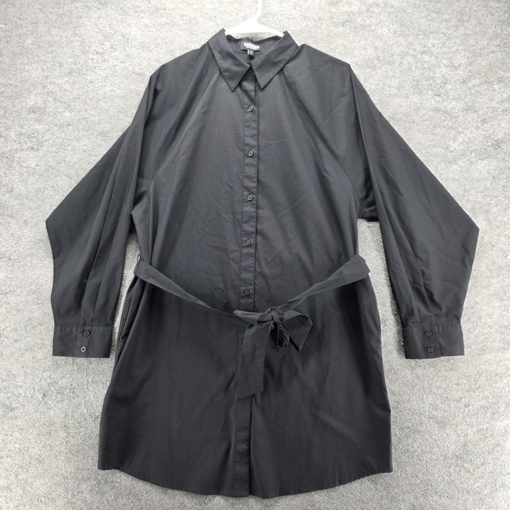 Express Dress Womens S Black Portofino Shirt Dress Long Sleeve Belted Collared